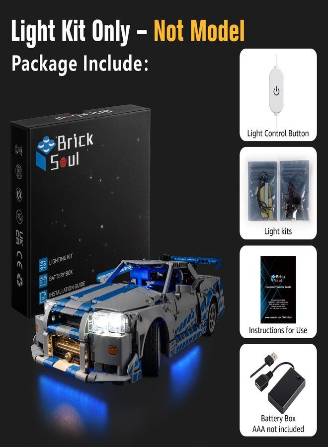 BrickSoul Upgrade Light Kit for Lego 42210 2 Fast 2 Furious Nissan Skyline GT-R (R34) Car Building | with ON/Off & Dimmer Switch & Hidden Cable Tech | Easy Install Lighting Set (42210 NOT Included) - Image 2